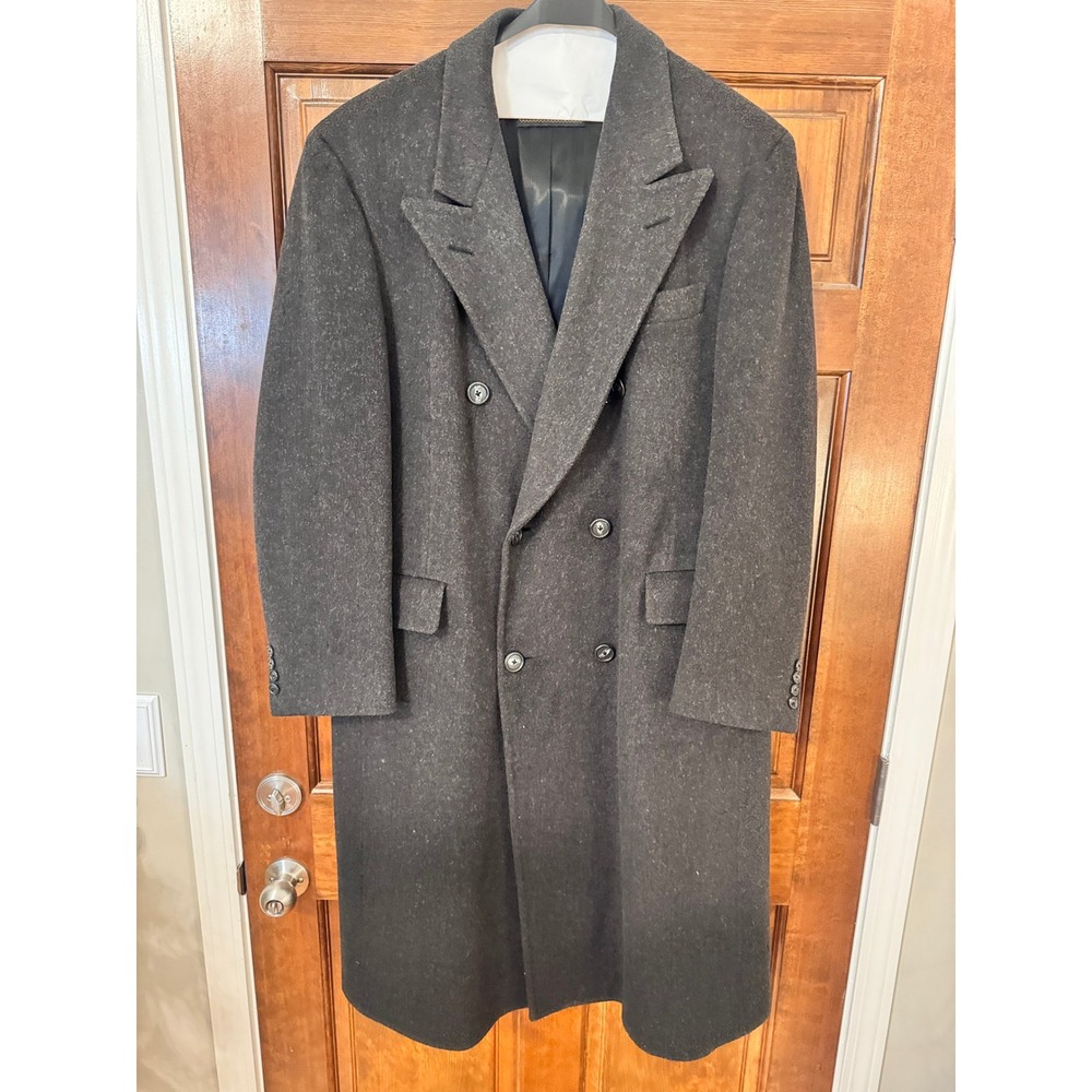 Hart Schaffner & Marx Mens 44L Pure Virgin Wool Double Breasted Overcoat Gray